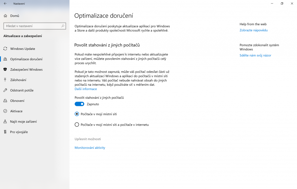 Optimalizace - upřenit možnosti nastavení
