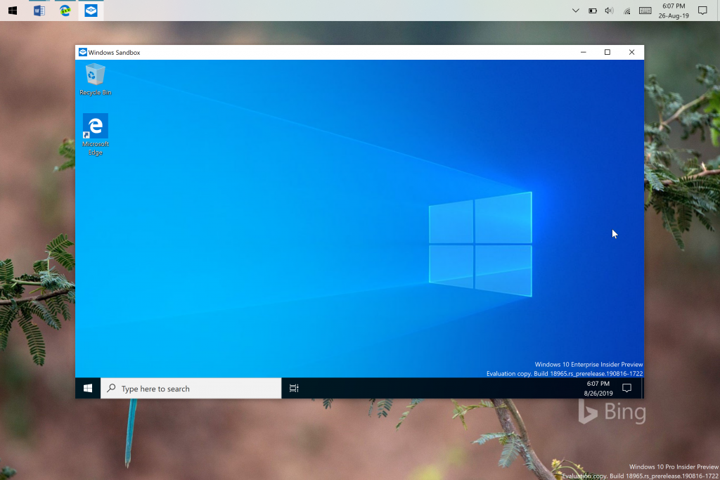 Otevřené okno Windows Sandbox